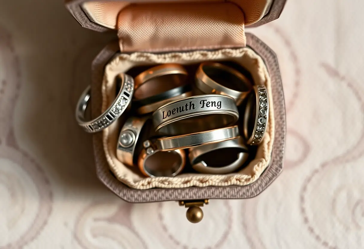 Un coffret bijoux ouvert révélant plusieurs bagues de différents styles et matériaux