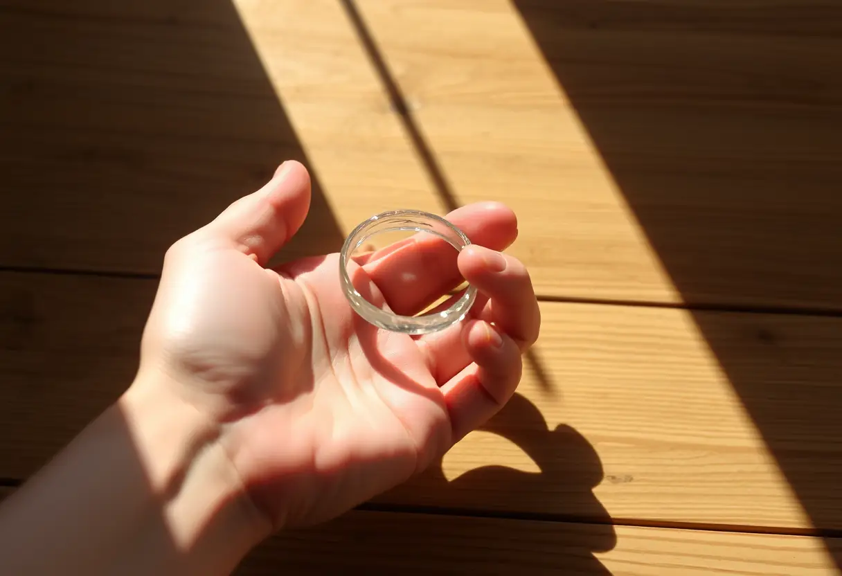 Bracelet en quartz rose posé sur une table en bois