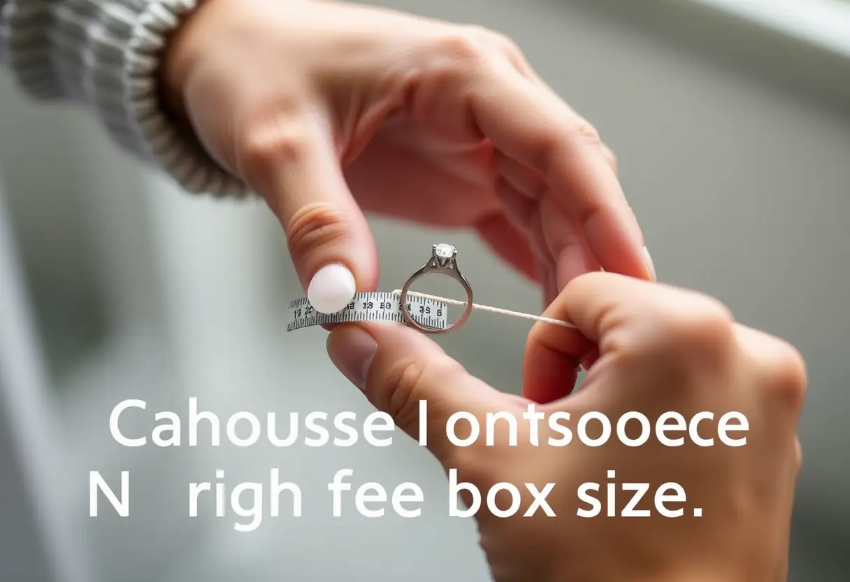 Une main mesure avec soin une bague pour choisir la boîte adéquate