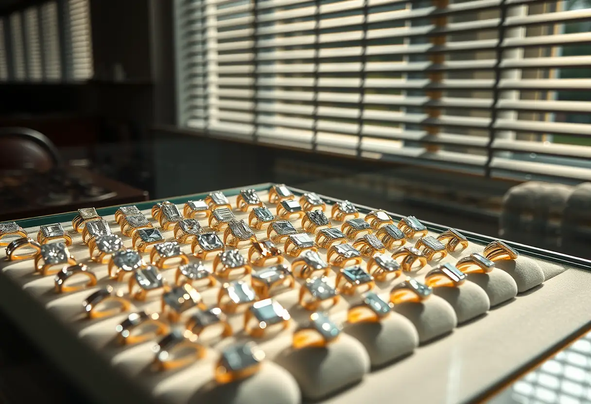 Alliances de diamants étincelantes sous la lumière naturelle