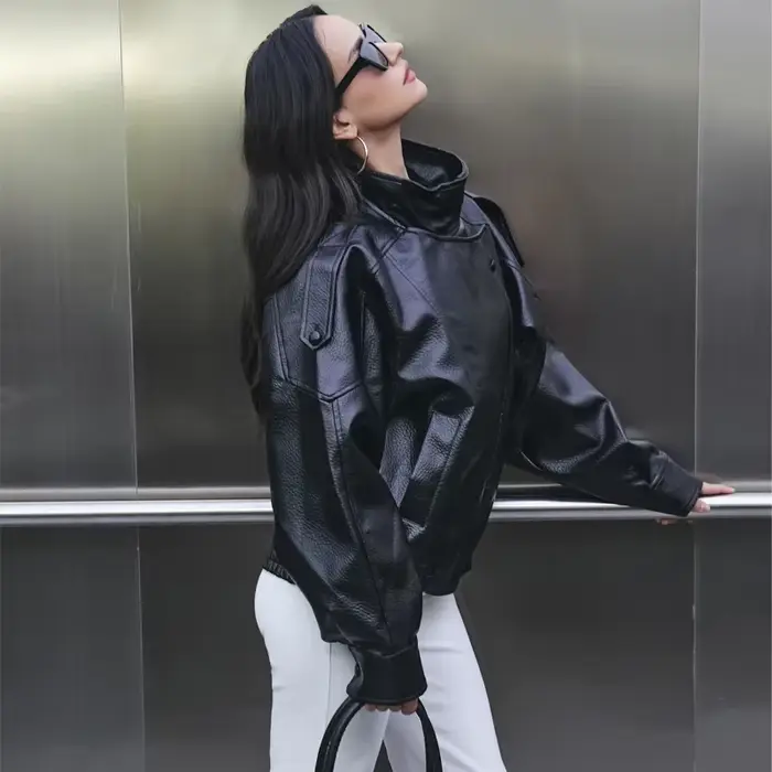 HXAO veste en simili cuir femme manteau court noir Bomber vestes pour femme vêtements de sortie d'hi