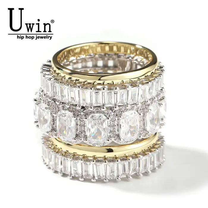 Uwin – ensemble de bagues Baguette pour femmes, 5 pièces, décalage entièrement glacé, nouveau, bijou