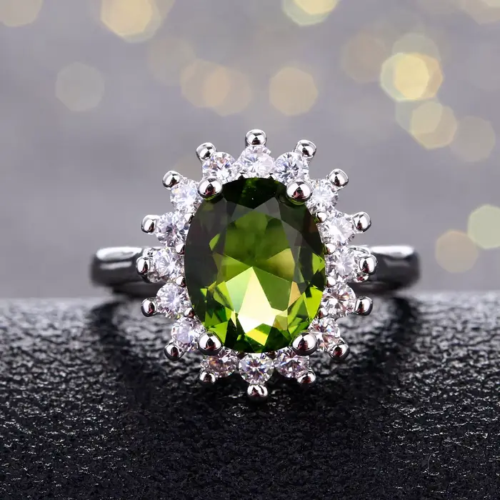 Bague rétro en argent pour femmes, bagues à fleurs avec pierres péridot brillantes, marque de luxe,