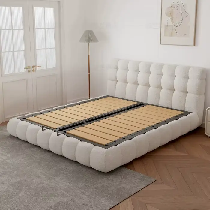 Lit double moderne 180x200cm en bois pour adultes, lit d'hôtel simple, ensemble complet de meubles d