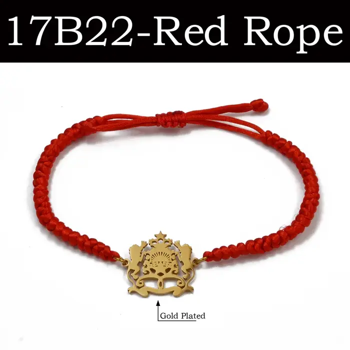 (1 pièce) Bracelet en corde rouge et noir avec symbole du drapeau du Maroc, bijoux marocains # 50636