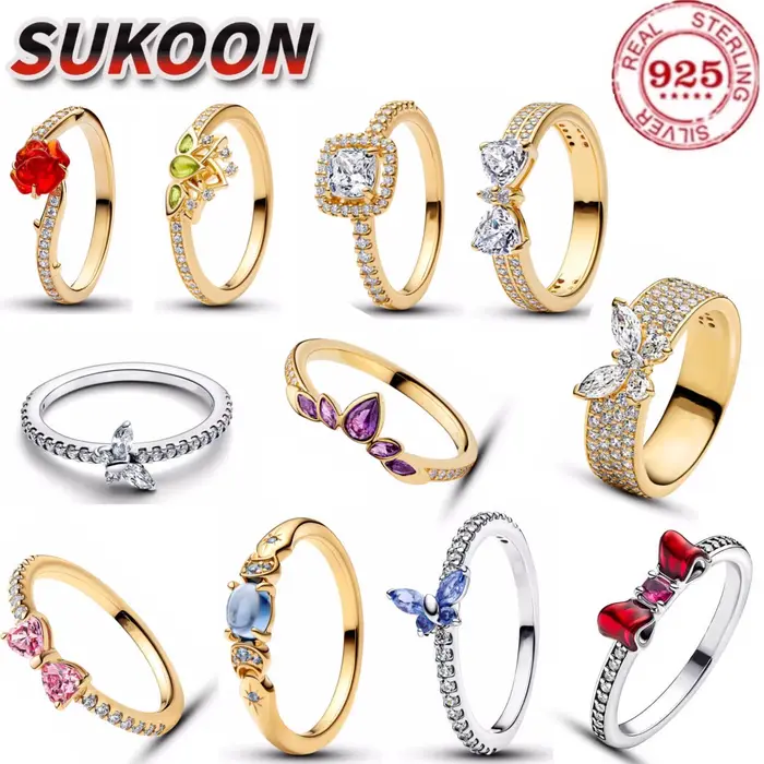 Meilleure vente 2025 – Bague en argent pur 925 % avec diamant en forme de rose, flocon de neige, pap