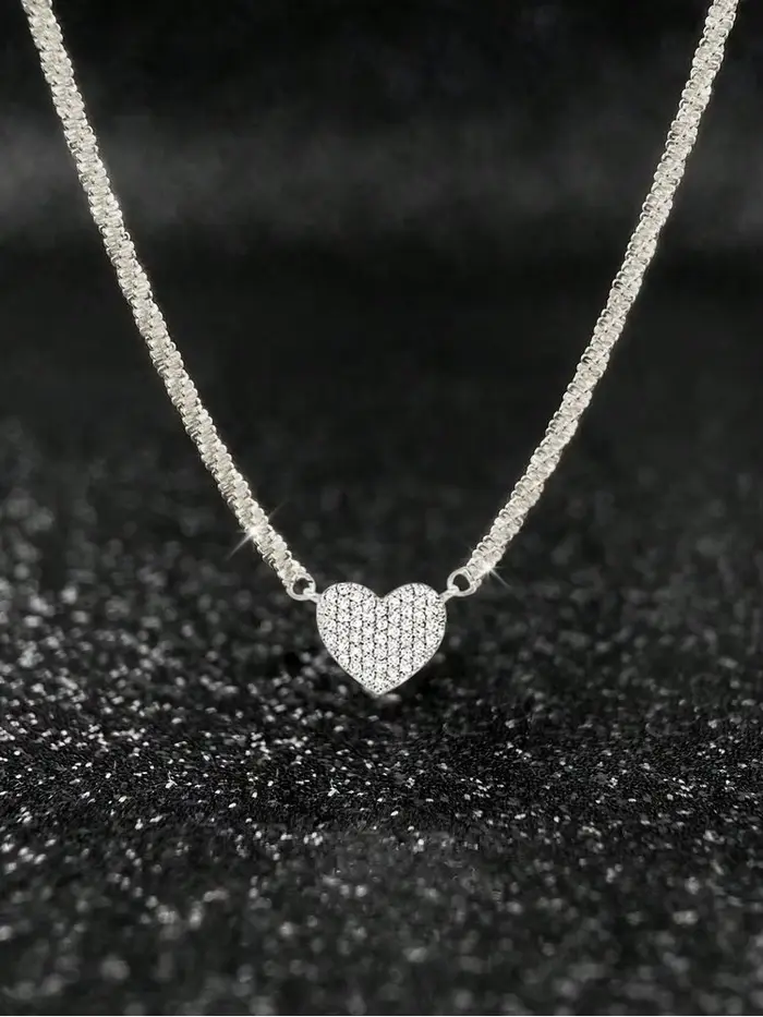 Collier en argent Sterling 925 pour femmes, en Zircon complet, en forme de cœur d'amour, pour fiança