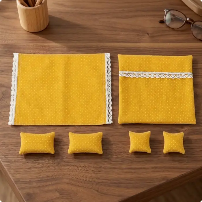 Ensemble de literie pour maison de poupée, 6 pièces, garniture en dentelle, ensemble de literie mini