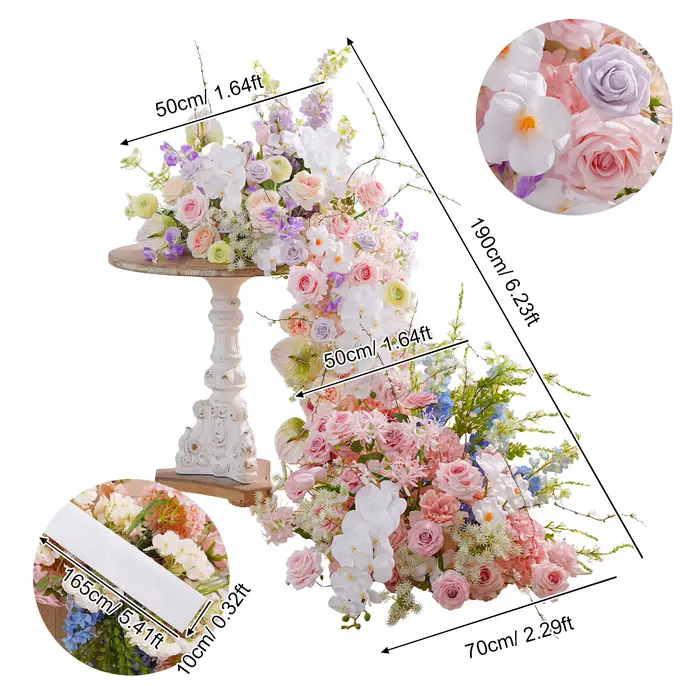 HMEOT H9036 décorations d'allée de mariage en plein air rose orchidée rangées florales simulé Table