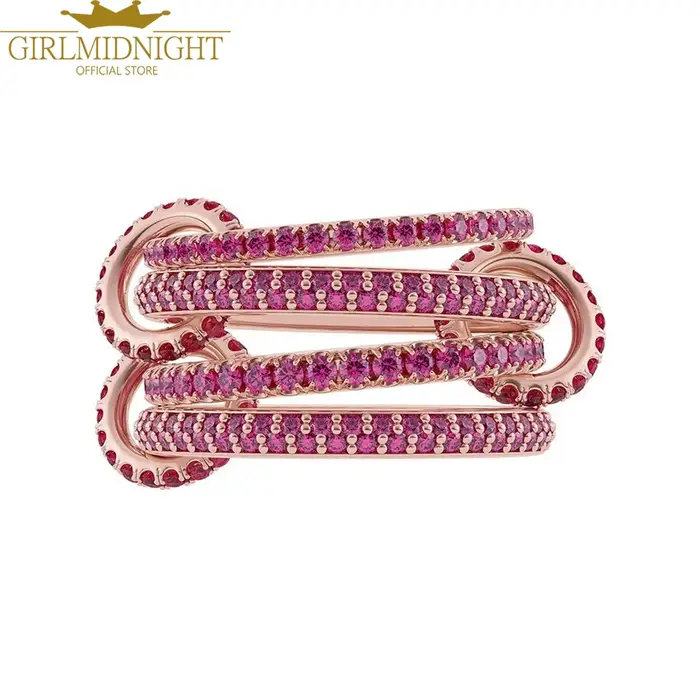 Bagues de fiançailles empilables pour femmes, couleur or rose, Micro pavé de Zircon CZ, chaîne à mai