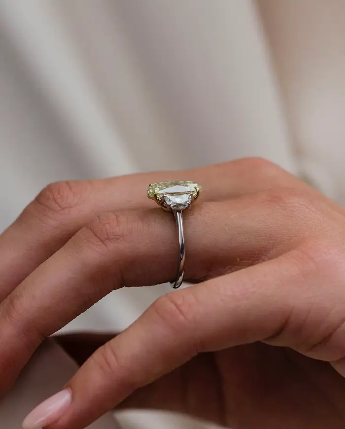 JOVOVASMILE – bague Moissanite 4.5 carats, 8x12mm, jaune clair, glace pilée, hybride, coupe ovale, bicolore, Solitaire blanc et jaune 18 carats