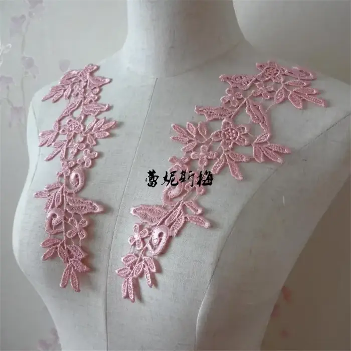 3 paires/6 pièces 27 couleurs disponibles nouveauté or dentelle Applique fleur couture garnitures décoration de mariage 24.5X8.5CM BD0258-17