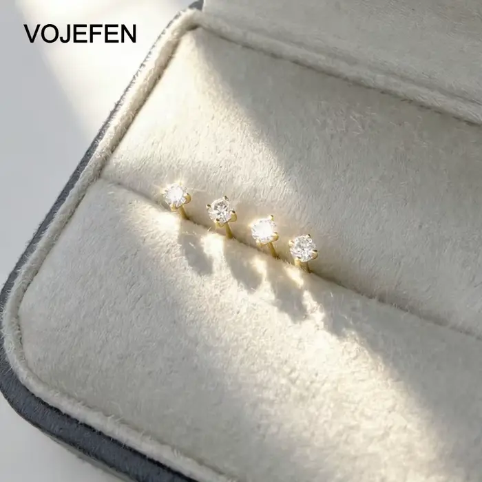 Boucles d'oreilles clous VOJEFEN en or véritable 18 carats avec diamants de laboratoire, petites et brillantes, pour femmes et hommes, luxe, haute qualité, vente en gros