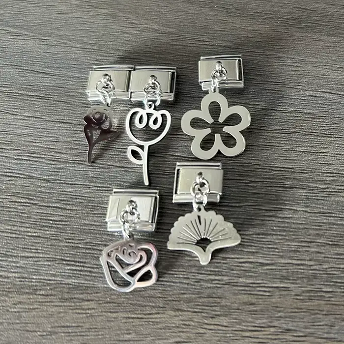 Bijoux à bricoler soi-même Vintage Rose fleur Art ligne accessoires en acier inoxydable Bracelet italien breloques bricolage glands feuille Kit liens ajustement 9mm