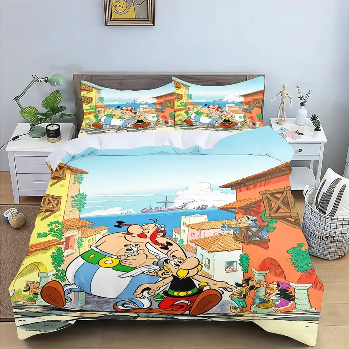 Parure de lit Asterix le Gaulois en dessin animé, housse de couette imprimée en 3D avec taies d'oreiller, toutes tailles disponibles, ensemble de literie amusant sur le thème des bandes dessinées